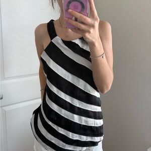 White House Black Market Black and White Striped Halter Tank Top